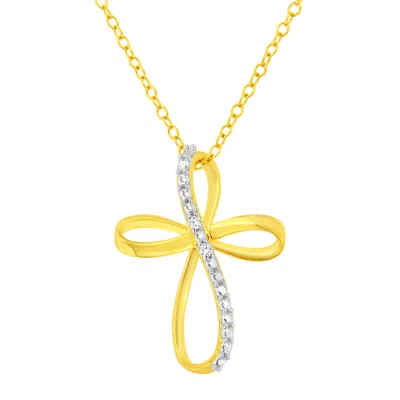 HAUS OF BRILLIANCE .925 STERLING SILVER DIAMOND ACCENT CROSS RIBBON 18" PENDANT NECKLACE