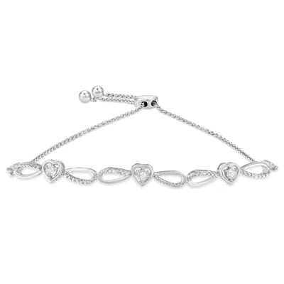 Haus Of Brilliance .925 Sterling Silver 1/10 Cttw Diamond Triple Heart-in-infinity Bolo Style Adjustable Bracelet In White