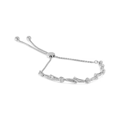 Haus Of Brilliance .925 Sterling Silver Diamond Accent Heart And Wave Link Bolo Bracelet (i-j Color In Multi