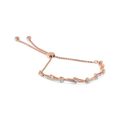 Haus Of Brilliance .925 Sterling Silver Diamond Accent Heart And Wave Link Bolo Bracelet In Multi