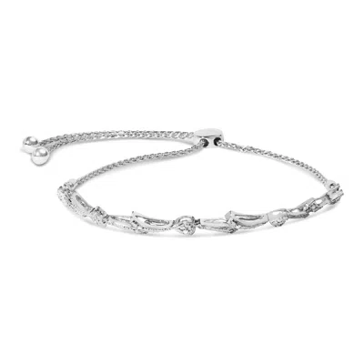 Haus Of Brilliance .925 Sterling Silver Diamond Accent Heart And Wave Link Bolo Bracelet In White