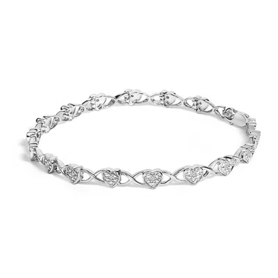 Haus Of Brilliance .925 Sterling Silver Diamond Accent Heart Link Bracelet In White