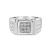 Haus Of Brilliance .925 Sterling Silver Diamond Accent Miracle-set 9 Stone Ridged Band Gentlemen's Fashion Ring In White