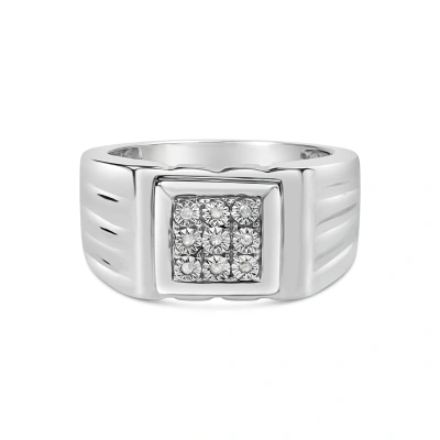 Haus Of Brilliance .925 Sterling Silver Diamond Accent Miracle-set 9 Stone Ridged Band Gentlemen's Fashion Ring In White