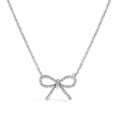 Haus Of Brilliance .925 Sterling Silver Diamond Accent Ribbon Bow Knot Pendant Necklace In White