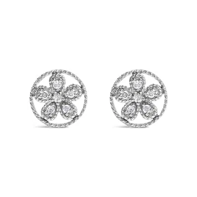 Haus Of Brilliance .925 Sterling Silver Diamond Accent Star And Wheel Milgrain Style Stud Earrings In White