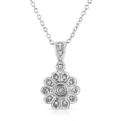 Haus Of Brilliance .925 Sterling Silver Diamond Accent Sunburst Milgrain Pendant Necklace In Metallic