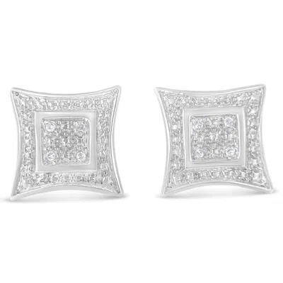 Haus Of Brilliance .925 Sterling Silver Diamond Accented 4-stone Four Pointed Star Shaped Halo-style Stud Earrings In White