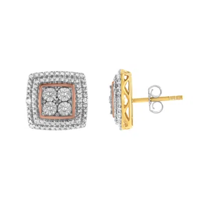 Haus Of Brilliance .925 Sterling Silver Diamond Accented Square Shaped Milgrain Stud Earrings In Multi