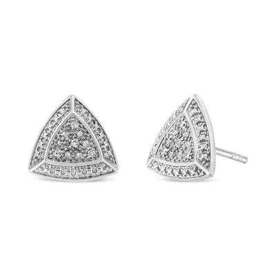 Haus Of Brilliance .925 Sterling Silver Diamond-accented Trillion Shaped 4-stone Halo-style Stud Earrings In White
