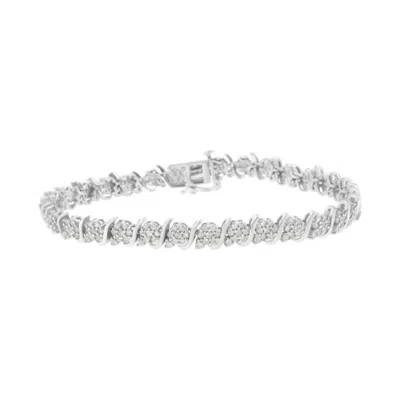Haus Of Brilliance .925 Sterling Silver Diamond Floral Cluster Link Bracelet In White