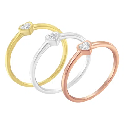 Haus Of Brilliance .925 Sterling Silver Diamond Heart Shaped Stackable Promise Ring Set In Multi