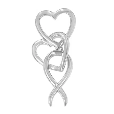 Haus Of Brilliance .925 Sterling Silver Double-heart & Awareness Ribbon Linked Pendant Necklace In White