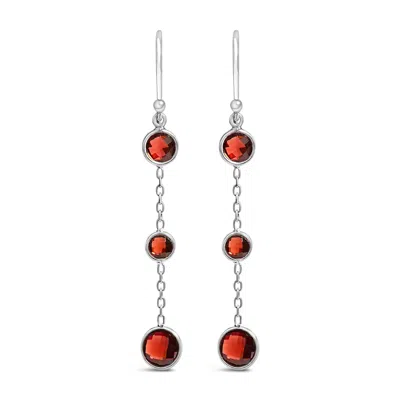 Haus Of Brilliance .925 Sterling Silver Graduating Bezel Set Red Garnet Dangle Earring In Metallic