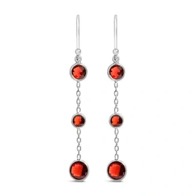 Haus Of Brilliance .925 Sterling Silver Graduating Bezel Set Red Garnet Dangle Earring In Metallic