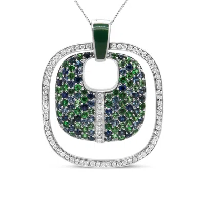 Haus Of Brilliance Silver Pendant Diamond Sapphire Tsavorite Pendant Necklace In Metallic