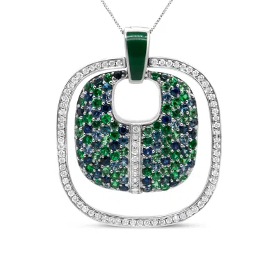 Haus Of Brilliance .925 Sterling Silver Green Enamel Pendant With 1/2 Cttw Diamond, Sapphire, And Tsavorite Openwork St In White