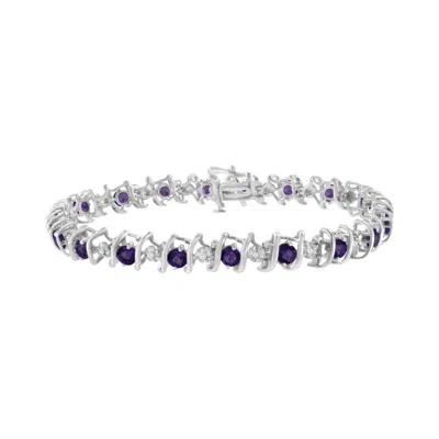 Haus Of Brilliance .925 Sterling Silver Lab-grown Birthstone And 1/6 Cttw Round Diamond Tennis Bracelet In Purple