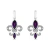 Haus Of Brilliance .925 Sterling Silver Marquise Cut Amethyst And Diamond Accent Fleur De Lis Dangle Stud Earrings In White