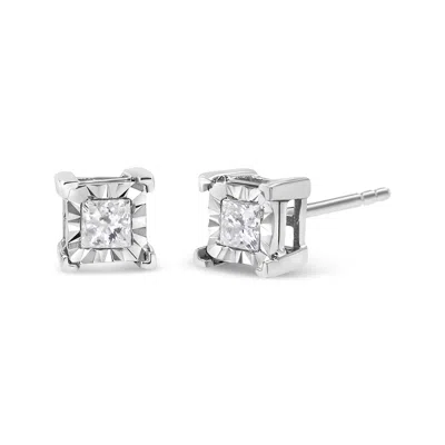 Haus Of Brilliance .925 Sterling Silver 1.0 Cttw Miracle Set Princess-cut Diamond Solitaire Stud Ear In White