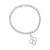 Haus Of Brilliance .925 Sterling Silver Open Heart With Center Vertical Infinity Chain Charm Bracelet In White