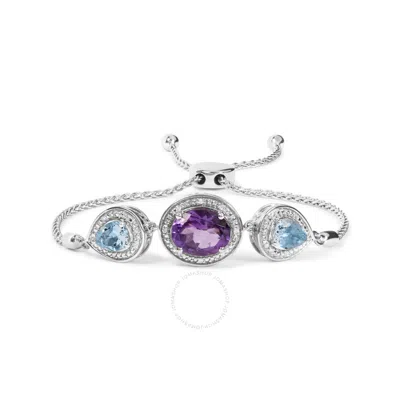 Haus Of Brilliance .925 Sterling Silver Oval Amethyst And Pear Blue Topaz With Diamond Accent Lariat In White