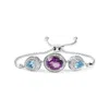 Haus Of Brilliance .925 Sterling Silver Oval Amethyst And Pear Blue Topaz With Diamond Accent Lariat 4"-10" Adjustable In White