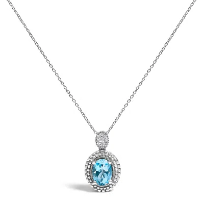 Haus Of Brilliance .925 Sterling Silver Oval Blue Topaz And Diamond Accent With Beaded Halo Pendant Necklace In White