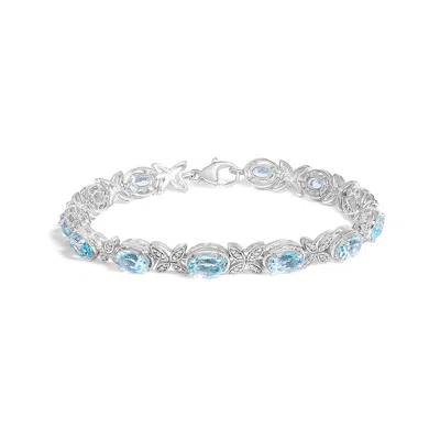 Haus Of Brilliance .925 Sterling Silver Oval Blue Topaz Diamond Butterfly Link Bracelet In White