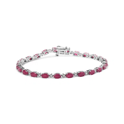 Haus Of Brilliance .925 Sterling Silver Oval Ruby And 1/4 Cttw Diamond Link Bracelet