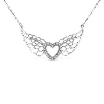 Haus Of Brilliance .925 Sterling Silver Pave-set Diamond Accent Fairy Wing 18" Heart Pendant Necklace In White