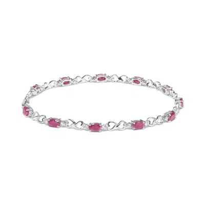 Haus Of Brilliance .925 Sterling Silver Pink Oval Shaped Ruby And 1/4 Cttw Diamond 7.25" Link Bracelet In White