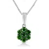Haus Of Brilliance .925 Sterling Silver Prong Set Color Treated Diamond Floral Cluster 18" Pendant Necklace In Green