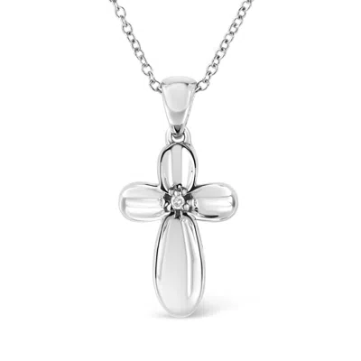 Haus Of Brilliance .925 Sterling Silver Prong-set Diamond Accent Floral Cross 18" Pendant Necklace In White