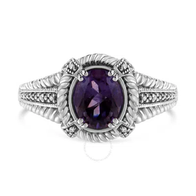 Haus Of Brilliance .925 Sterling Silver Prong Set Natural Oval Shape 9x7 Mm Purple Amethyst Solitaire And Diamond Accen In White
