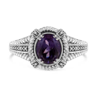 Haus Of Brilliance .925 Sterling Silver Prong Set Natural Oval Shape 9x7 Mm Purple Amethyst Solitaire And Diamond Accen In White