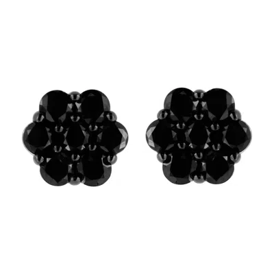 Haus Of Brilliance .925 Sterling Silver Prong Set Round-cut Treated Colored Diamond Floral Cluster Stud Earring In Multi