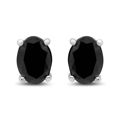 Haus Of Brilliance .925 Sterling Silver Prong Set Treated Black Oval Diamond Stud Earring