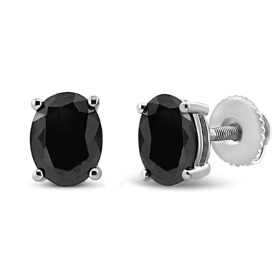 Haus Of Brilliance .925 Sterling Silver Prong Set Treated Black Oval Diamond Stud Earring In White