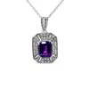 Haus Of Brilliance Silver Purple Amethyst And Diamond Accent Art Deco Style Pendant Necklace In Metallic