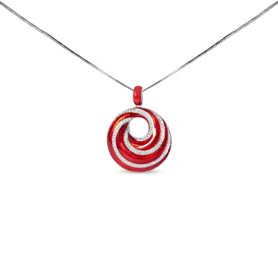 Haus Of Brilliance .925 Sterling Silver Red Enamel And 1/2 Diamond Endless Swirl Medallion 18" Pendant Necklace In White