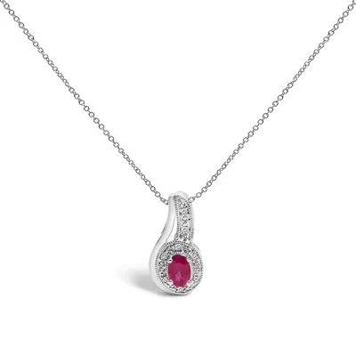 Haus Of Brilliance .925 Sterling Silver Red Ruby And Diamond Accent Milgrain Swirl Pendant Necklace In White