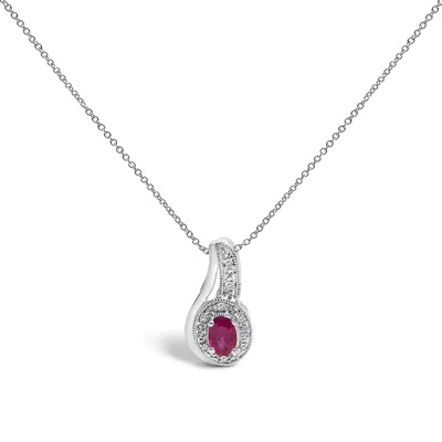 HAUS OF BRILLIANCE HAUS OF BRILLIANCE .925 STERLING SILVER RED RUBY AND DIAMOND ACCENT MILGRAIN SWIRL PENDANT NECKLACE 