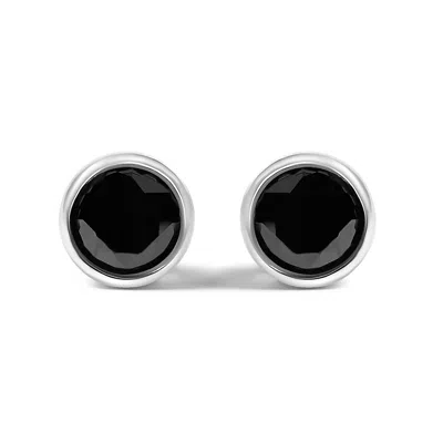 Haus Of Brilliance .925 Sterling Silver Round Brilliant-cut Black Diamond Bezel-set Stud Earrings With Screw Backs In White
