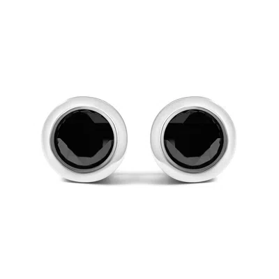Haus Of Brilliance .925 Sterling Silver Round Brilliant-cut Black Diamond Bezel-set Stud Earrings With Screw Backs In White