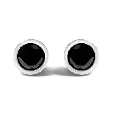 Haus Of Brilliance .925 Sterling Silver Round Brilliant-cut Black Diamond Bezel-set Stud Earrings With Screw Backs In White