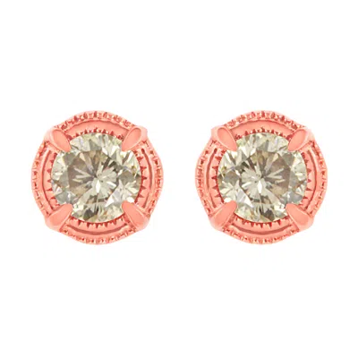 Haus Of Brilliance .925 Sterling Silver Round Brilliant Cut Diamond Solitaire Milgrain Stud Earrings In Multi
