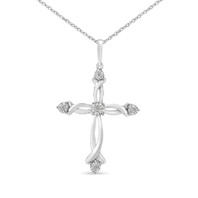 Haus Of Brilliance .925 Sterling Silver Round Cut Diamond Accent Cross Pendant Necklace In White