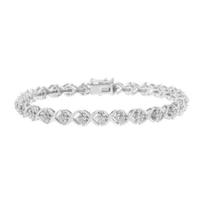Haus Of Brilliance .925 Sterling Silver Round-cut Diamond Accent Floral Cluster And "x" Link Bracelet In White
