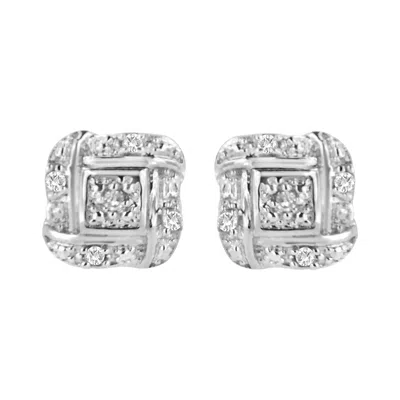 Haus Of Brilliance .925 Sterling Silver Round-cut Diamond Accent Swirl Square Knot Stud Earrings In White